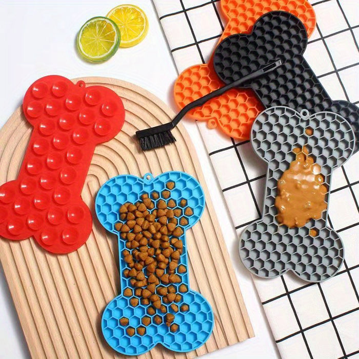 1pc Anxiety Relief Lick Pad For Dogs - Slow Feeder With Suction Cups For Peanut Butter And Treats - Bone-Shaped Pet Lick Pad
