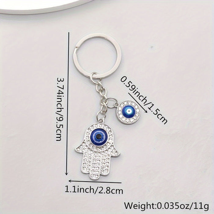 Alloy Eye Keychain Amulet Zircon Key Ring Purse Bag Backpack Car Charm For Ramadan Father's Day
