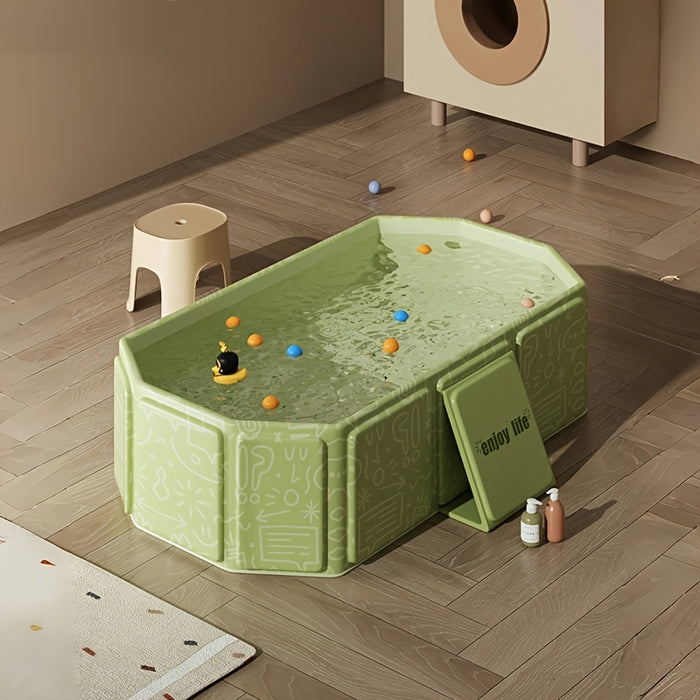 1pc Kids Portable Collapsible Bathtub, PVC Material, Non-Slip Base, Odor-Free, Ideal for Travel & Small Spaces, with Green & White, for 0-8 Years, Bathroom Gift