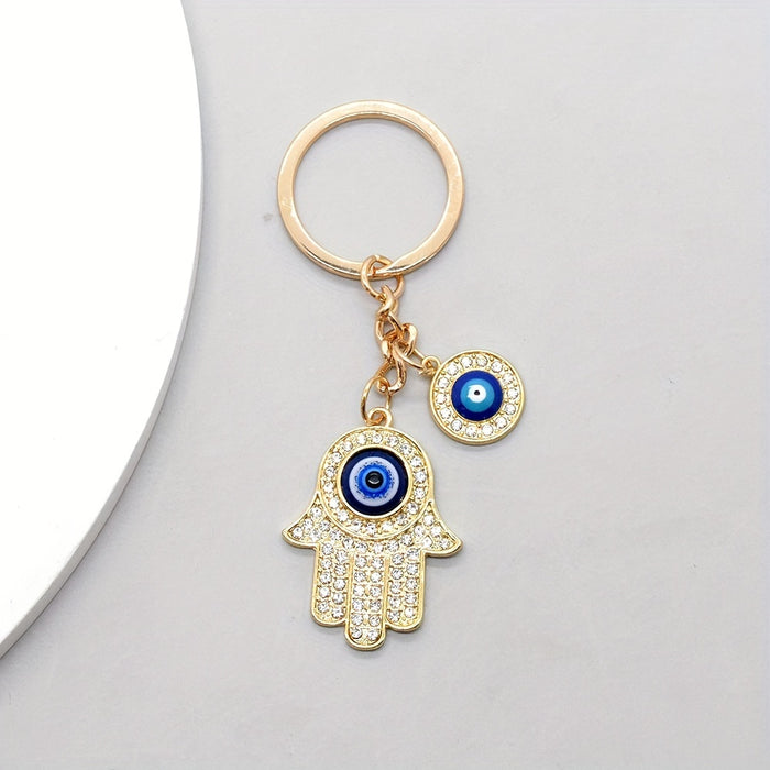 Alloy Eye Keychain Amulet Zircon Key Ring Purse Bag Backpack Car Charm For Ramadan Father's Day