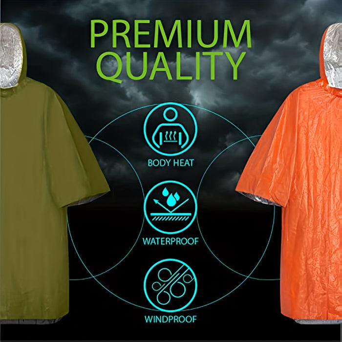 Portable Waterproof Survival Raincoat with Reflective Blanket for Camping and Hiking