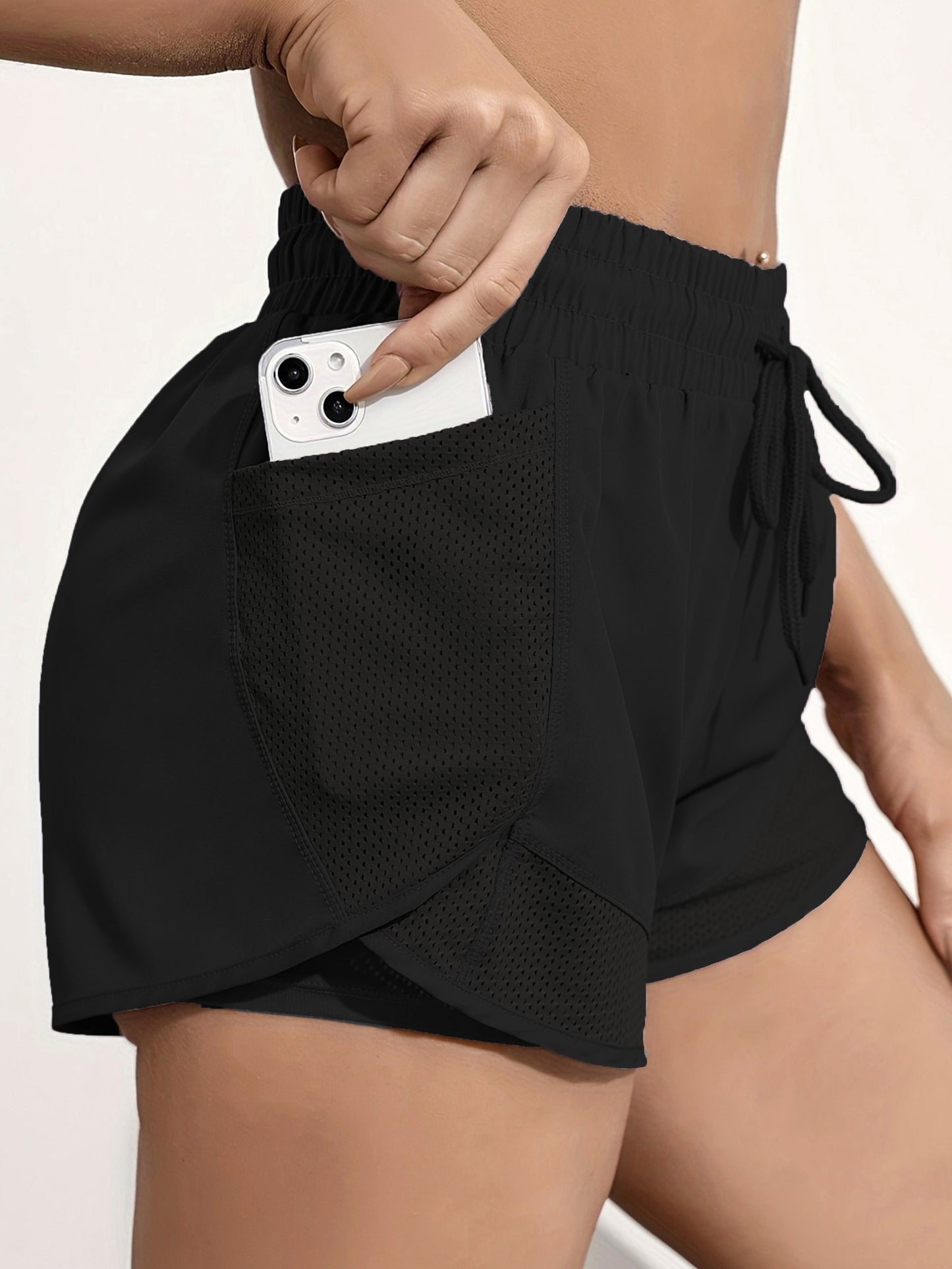 Women's 2-in-1 Yoga Shorts with Quick-Drying Fabric and Mesh Pockets for Casual Fitness and Gym Workouts