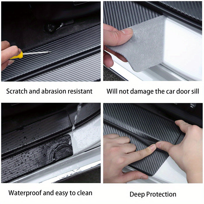 5pcs Carbon Fiber Car Door Sill Protectors - Scratch Guard Covers for 99% of Vehicles