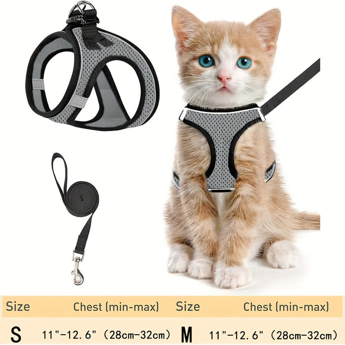 Escape-Proof Cat Harness & Leash Set: Reflective Soft Mesh Vest for Safe Outdoor Adventures with Your Kitten