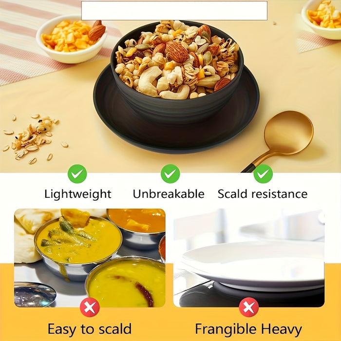 16pcs/set of indestructible plates, shatterproof tableware set, microwave dishwasher safe, reusable tableware, black set of 8 plates, 4 bowls, 4 cups - suitable for camping and daily use