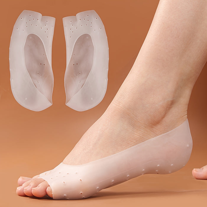 For Dry Cracked Feet, Silicone Gel Moisturizing Socks - Anti-Crack Foot Care with Soft Stretch Fabric, Open Toe Heel Protectors, All-Season Comfort
