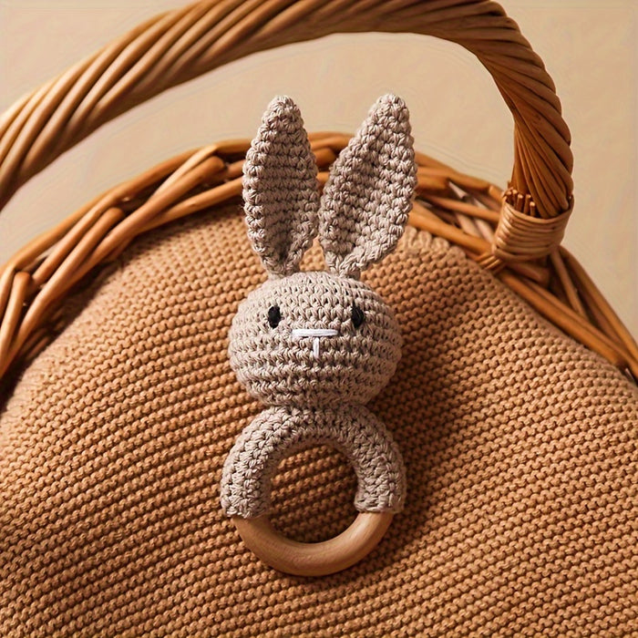 Crochet Bunny Youngsters Rattle, Cute Rabbit Gripping Toy, Youngsters Wooden Hand Rattle, Hand Rattle Toy Gift Box, Christmas Easter Gift