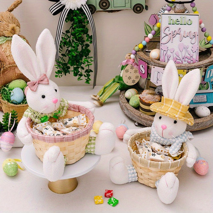 1pc/2pcs Easter Fun Creative Storage Rabbit Holding a Basket Used for Holiday Decoration Party Center Decoration