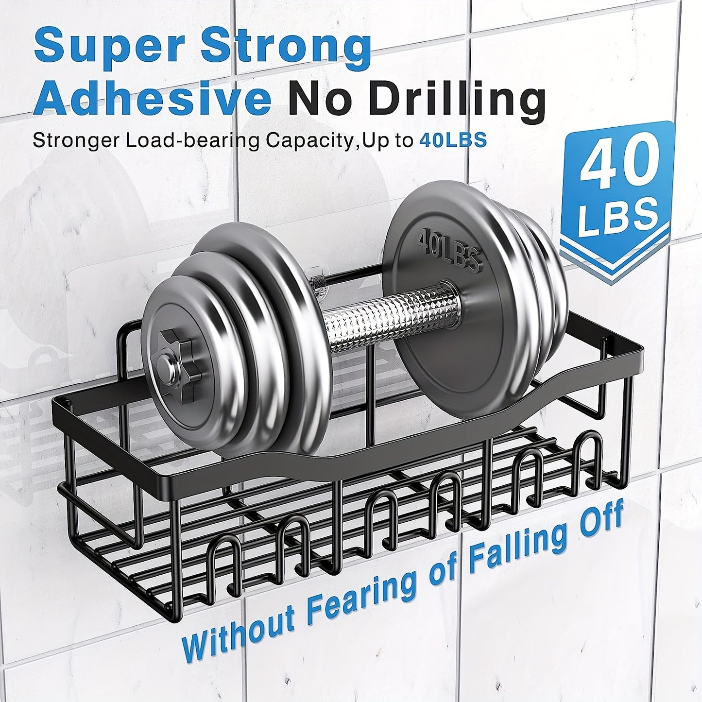 Adhesive Shower Caddy, 5 Pack Rustproof Stainless Steel Bath Organizers With Large Capacity, No Drilling Shelves For Bathroom Storage & Home Decor