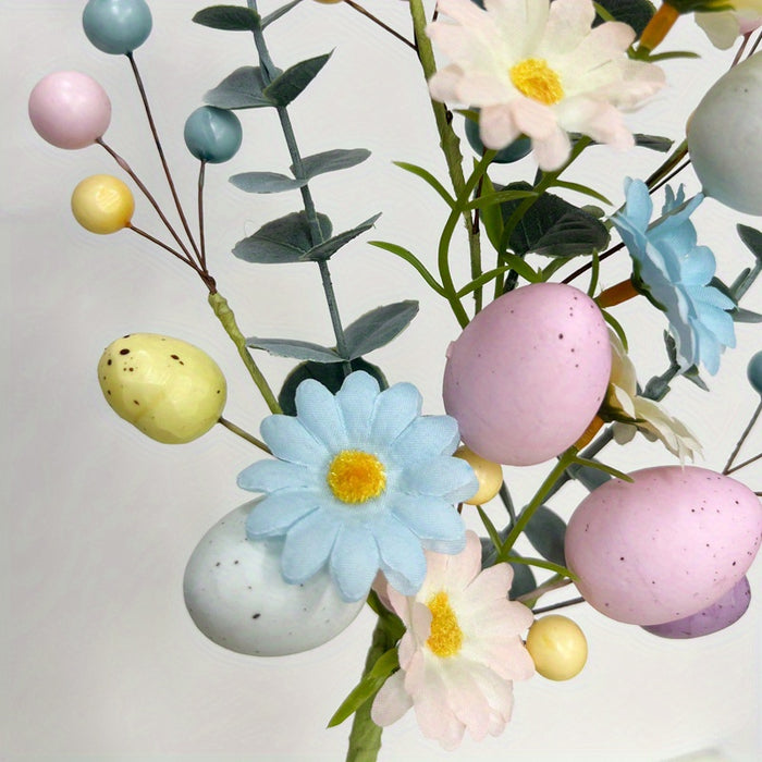 Pastel Easter Artificial Flower Bouquet - Plastic Faux Floral Arrangement with Eggs and Berries - for Home Decor, Holiday Centerpiece