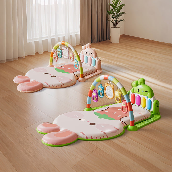 Bright Pink & Green Musical Youngsters Play Mat - Soft Padded Tummy Time Gym for Youngsters & Youngsters, Fun Activity Mat with Musical Notes & Animal Shapes, Easy Assembly, Durable PP Material
