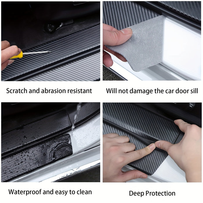 5pcs Carbon Fiber Car Door Sill Protectors - Scratch Guard Covers for 99% of Vehicles