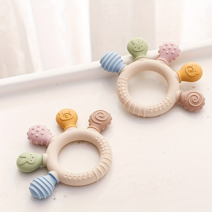 1pc Youngsters Hand Grip Teether, Cartoon Colorful Animal Teethers, Youngsters's Silicone Teethers, Youngsters Bath Gift, Christmas Halloween Gift