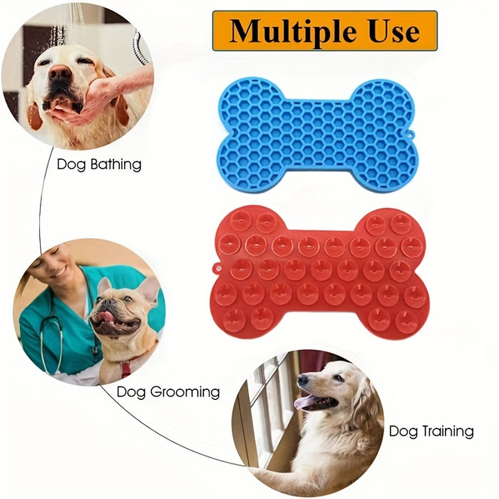 1pc Anxiety Relief Lick Pad For Dogs - Slow Feeder With Suction Cups For Peanut Butter And Treats - Bone-Shaped Pet Lick Pad