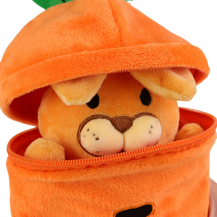 Easter Bunny Plush Toy with Zip-Up Carrot Hideaway - 11" Orange Polyester Stuffed Animal, Perfect for Birthday & Holiday Gifts, Cozy Sofa Decor