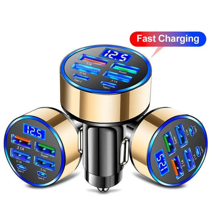 New Car Charger QC3.0 Fast Six-in-One Multi-Function Dual PD Car Adapter with Digital Display