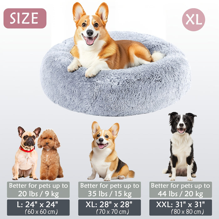 Calming Dog & Cat Bed, Donut Cuddler Warming Cozy Soft Round Bed, Fluffy Faux Fur Plush Cushion Bed For Small Medium And Large Dogs And Cats (16"/20"/24"/28"/31"/39") Christmas Gift