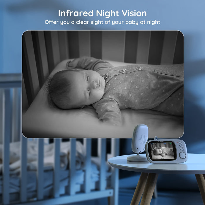 BOIFUN Video Baby Monitor Camera, Night Vision, No WiFi, ECO Mode, 3.2-inch IPS Screen, Two-way Audio, Rechargeable Battery, Feeding Reminder, Temperature Monitoring, Smart 8 Lullabies, Pet, Child