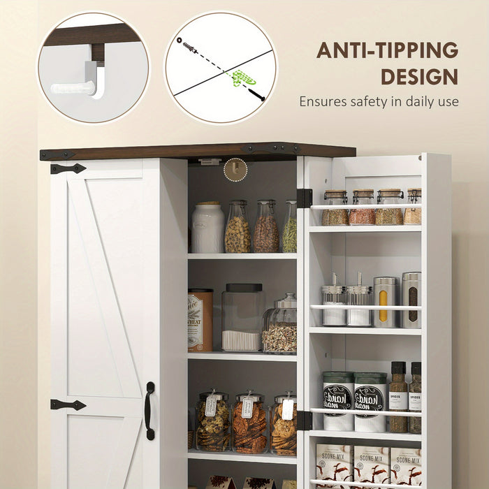 Modern White Kitchen Pantry Cabinet with Adjustable Shelves - Spacious Storage for Dishes, Utensils, and Food - Hardwood Construction, Multi-Compartment Design, Perfect for Organizing Kitchen Essentials, Kitchen Cabinets