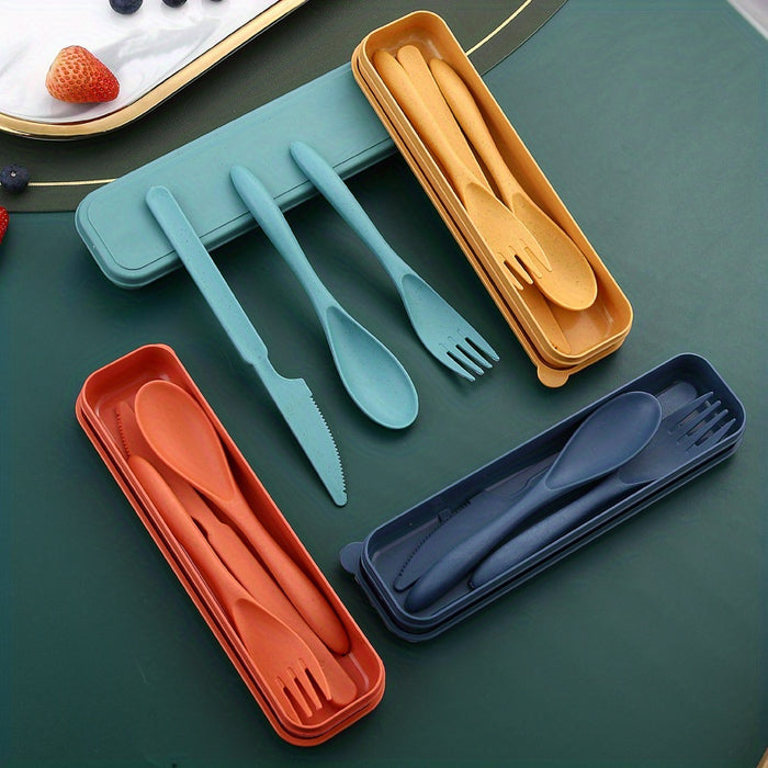 3 In 1 Camping Utensil Set - Reusable Utensils Set With Case, Travel Utensils, Portable Utensils Set - Plastic Case - For Outdoor Enthusiasts & Travelers - Perfect for Camping, Picnics & Everyday Use