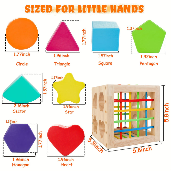 sorter cube - Wooden Sorter Cube - 8 Rattling Shapes, Developmental Learning Toy -  Toddler Learning, Gift for Baby -  1 2 3 Year Old Boys Girls -  Educational & Fun - Unlock Tiny Genius, One Shape at a Time