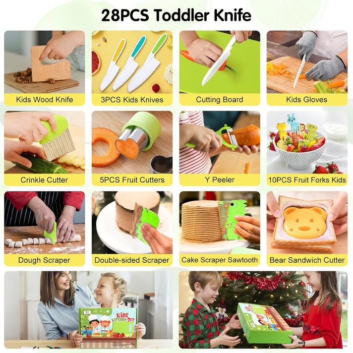 14 Pack of Safe Kids Kitchen Set for Real Cooking, Montessori Kitchen Tools Toys for Girls and Boys 3-10 Years Old