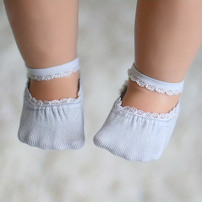 6 Pairs Pack of Lace-up Socks for Baby Girls, Cute Lace Boat Socks for Baby Girls, Summer Soft Lace-up Boat Socks