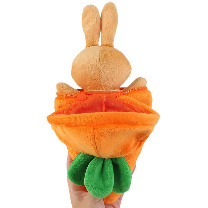 Easter Bunny Plush Toy with Zip-Up Carrot Hideaway - 11" Orange Polyester Stuffed Animal, Perfect for Birthday & Holiday Gifts, Cozy Sofa Decor
