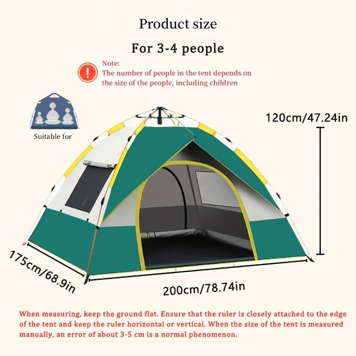 Easy Setup 2-3 Person Camping Tent - Windproof, UV Protection, Portable & Waterproof for Family Outings, Hunting & Hiking - Green