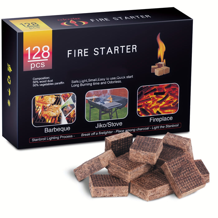 Water Resistant Odourless Fire Starter Squares - Fire Starters for Fireplace, Chimney, BBQ Grill, Camping Fire, Wood Stove - Camping Accessories