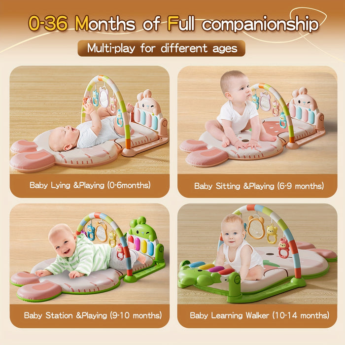 Bright Pink & Green Musical Youngsters Play Mat - Soft Padded Tummy Time Gym for Youngsters & Youngsters, Fun Activity Mat with Musical Notes & Animal Shapes, Easy Assembly, Durable PP Material