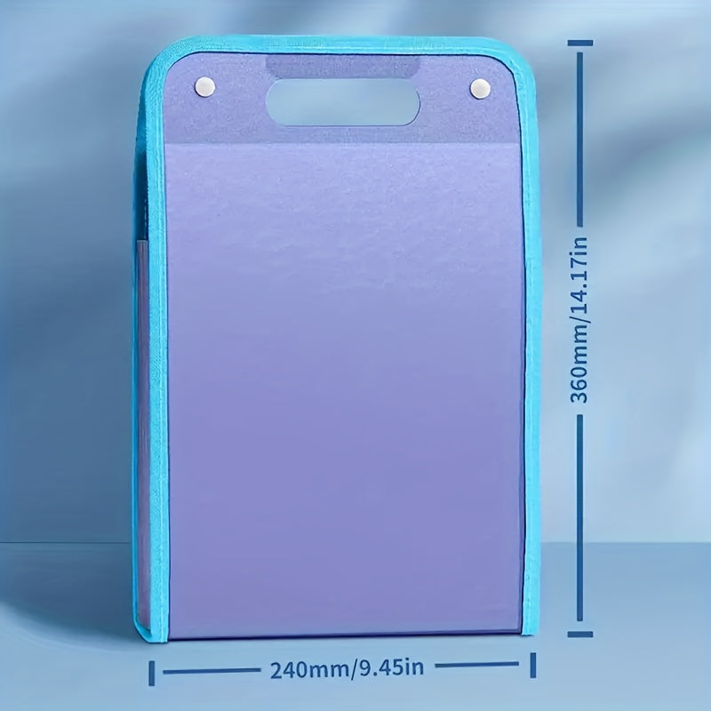 Sky Blue A4 Document Folder with Handle - Waterproof, 13-Pocket Expanding File Organizer for Students, Business & Travel