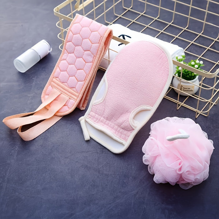 Deep Clean & Skin Renewal 3pcs Exfoliating Bath Set - Shower Scrubber, Back Brush & Mud Gloves