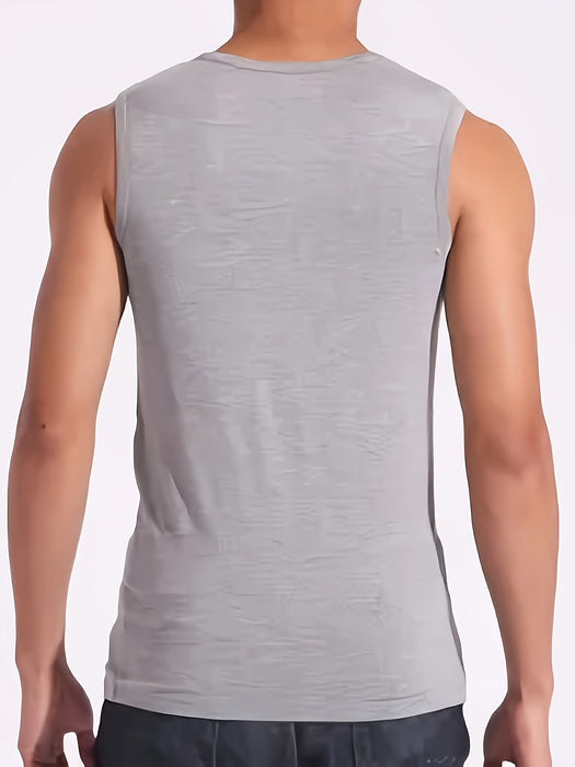 Men's Quick-Dry Breathable Tank Top - Solid White, Crew Neck, Sleeveless Athletic Shirt for Gym & Outdoor Activities, Cotton Blend Fabric