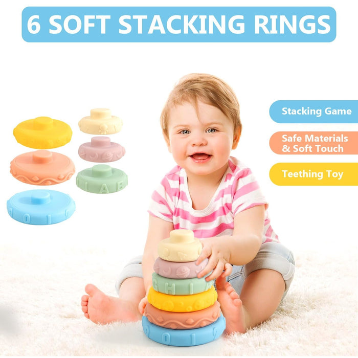 Baby Toys for 6 to 36 Months, 5 in 1 Toys for Babies, Sensory Toys for Toddlers 1-3,Pull String Toys, Stacking Blocks, Sensory Shapes Simulation Remote Control