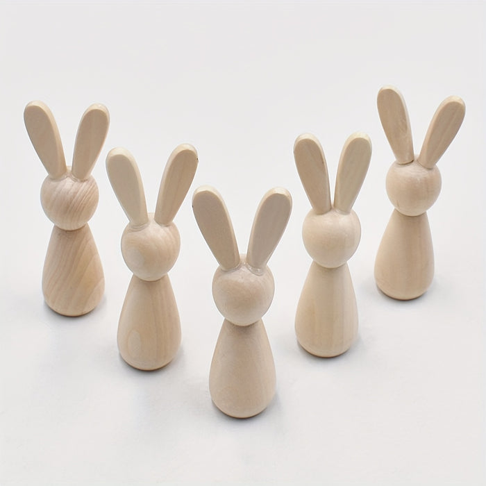 5pcs Easter DIY Painted Wooden Rabbit Creative Graffiti Small Wooden People Wooden Rabbit Decoration