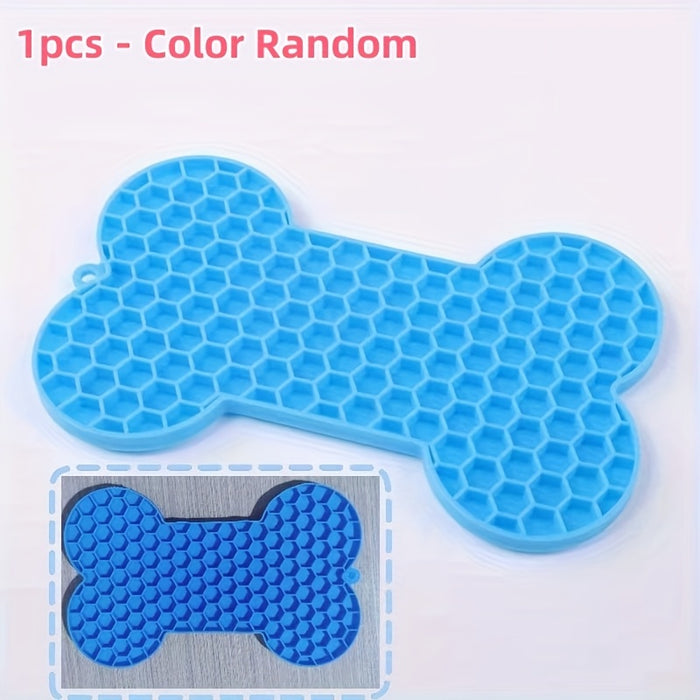 1pc Anxiety Relief Lick Pad For Dogs - Slow Feeder With Suction Cups For Peanut Butter And Treats - Bone-Shaped Pet Lick Pad