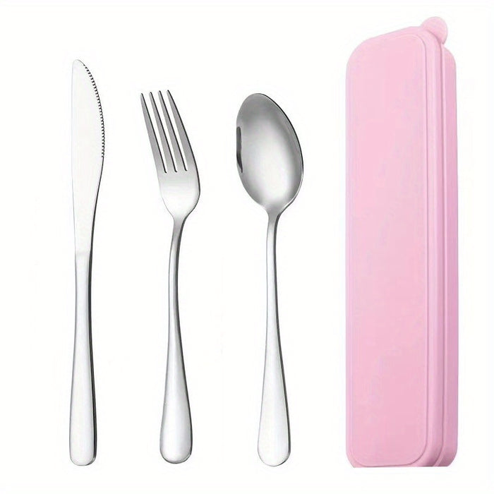 4-piece Portable Stainless Steel Travel Utensils Set with Knife, Fork, Spoon and Storage Case - Durable & Lightweight - Perfect for Office, School, Picnic, Camping and Outdoor Activities - Ideal Gift for Students, Travelers &
