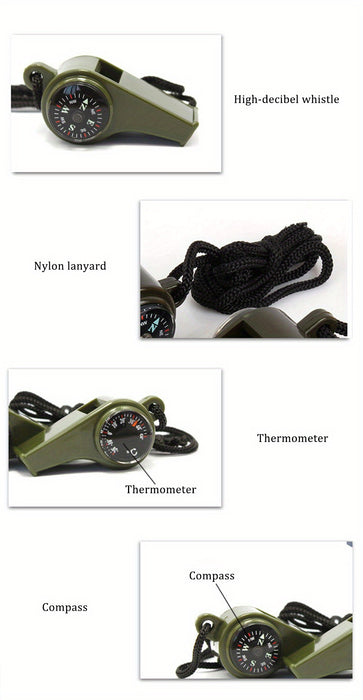 1pc 3-in-1 Emergency Survival Whistle with Compass and Thermometer for Camping, Hiking, and Outdoor Activities
