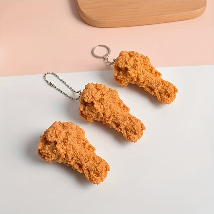 Simulation Fried Chicken Keychain Cute Funny PVC Key Chain Ring Purse Bag Backpack Charm Earbud Case Cover Accessories Photo Booth Props Gift