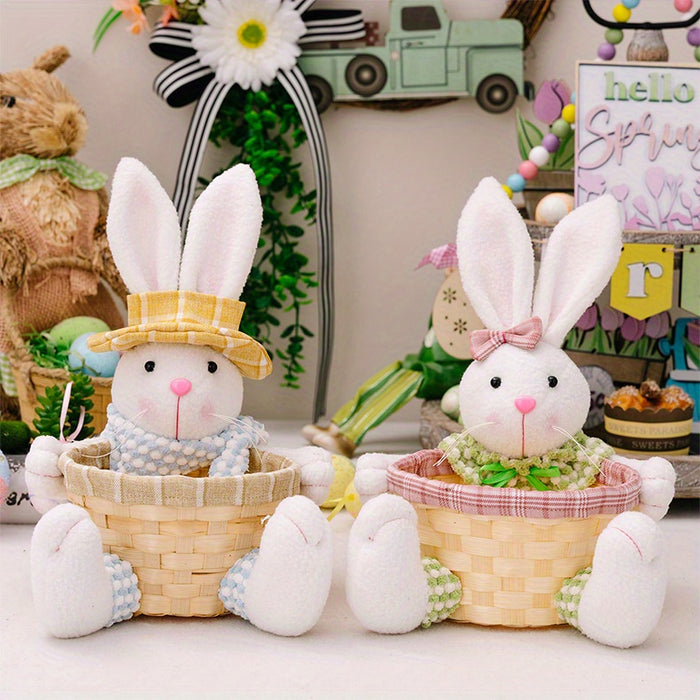 1pc/2pcs Easter Fun Creative Storage Rabbit Holding a Basket Used for Holiday Decoration Party Center Decoration