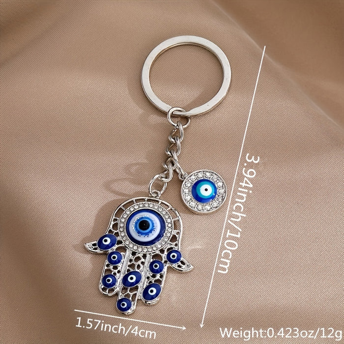 Alloy Eye Keychain Amulet Zircon Key Ring Purse Bag Backpack Car Charm For Ramadan Father's Day