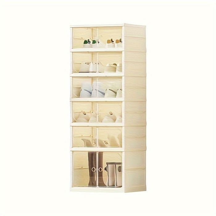 Portable Shoe Rack Organizer With Transparent Door, Foldable And Stackable Shoe Storage Cabinet