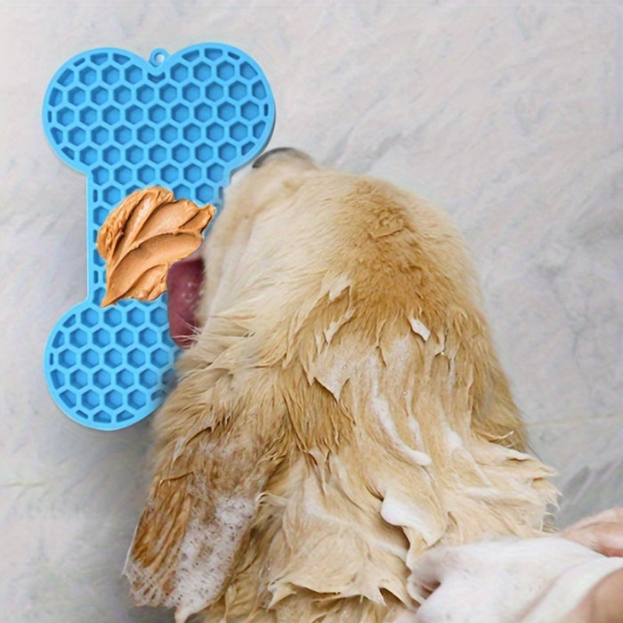1pc Anxiety Relief Lick Pad For Dogs - Slow Feeder With Suction Cups For Peanut Butter And Treats - Bone-Shaped Pet Lick Pad