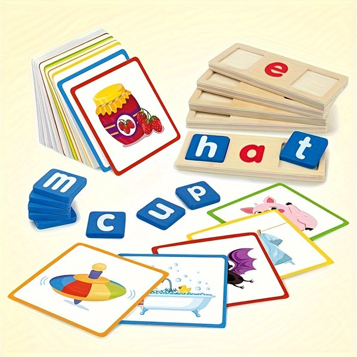 Coogam Wooden Short Vowel Reading Alphabet Sorting Spelling Game, Website CVC Word Learning Flashcards Alphabet Puzzle Youngsters's Educational Toy Gift 3-4-5 Years Old