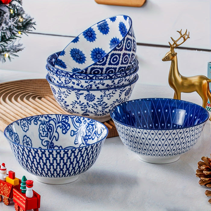 6pcs, Cerkik Ceramic Soup Bowls Set, 12oz/24oz, Porcelain Deep Cereal Bowl, Large Kitchen Dinner Bowl for Eating Salad, Dessert, Pasta, Noodle, Rice, Oatmeal, Microwave Dishwasher Oven Safe, Valentine's Day, Weddings, Vintage
