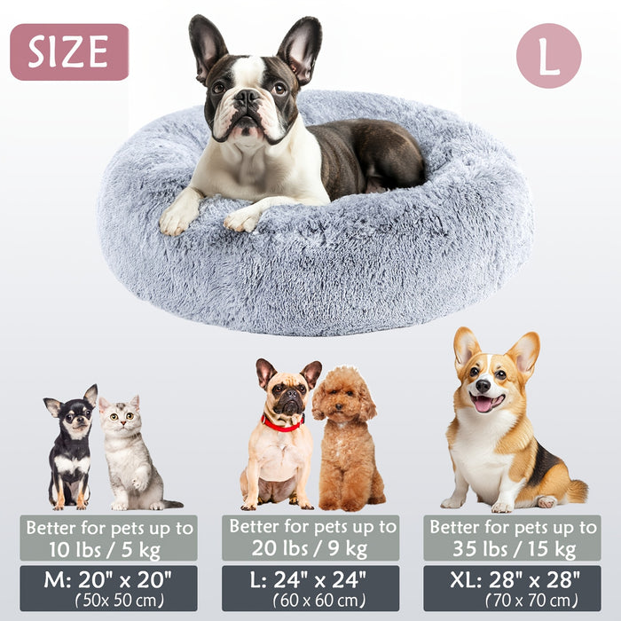 Calming Dog & Cat Bed, Donut Cuddler Warming Cozy Soft Round Bed, Fluffy Faux Fur Plush Cushion Bed For Small Medium And Large Dogs And Cats (16"/20"/24"/28"/31"/39") Christmas Gift