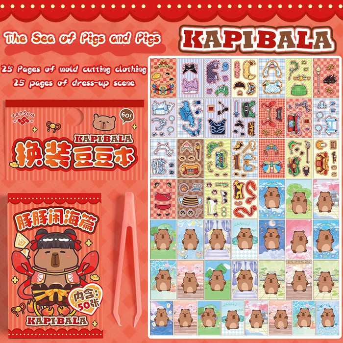 50pcs Kawaii Capybara Sticker Cute Dress-up Mini Pocket Portable Sticker Korean Stationery Children Sticker Set Cartoon Stickers