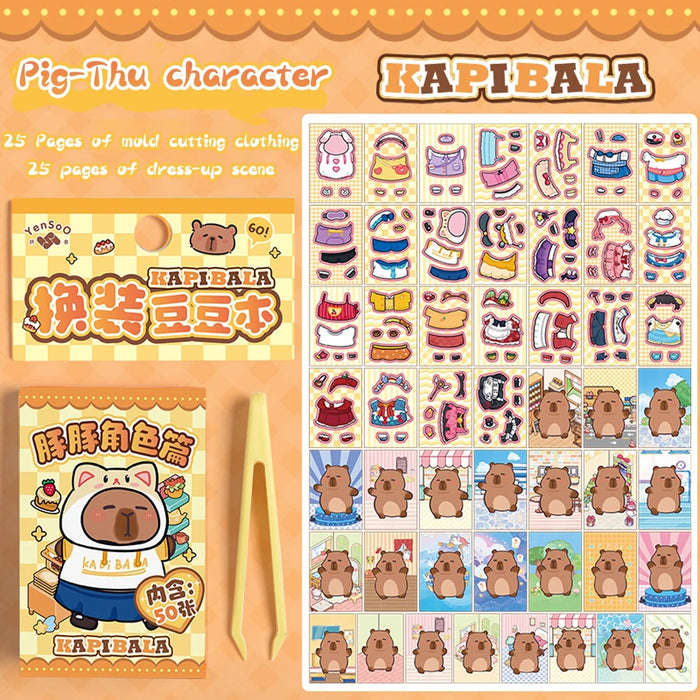 50pcs Kawaii Capybara Sticker Cute Dress-up Mini Pocket Portable Sticker Korean Stationery Children Sticker Set Cartoon Stickers