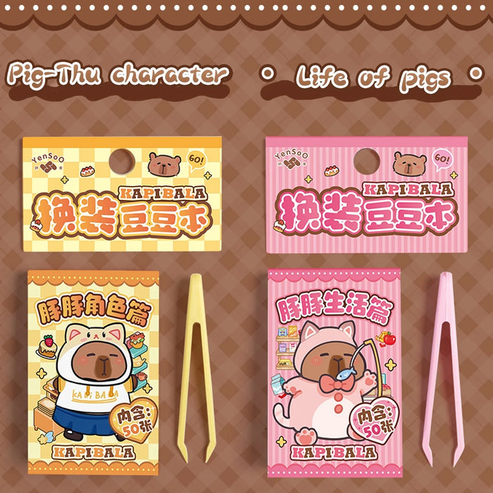 50pcs Kawaii Capybara Sticker Cute Dress-up Mini Pocket Portable Sticker Korean Stationery Children Sticker Set Cartoon Stickers